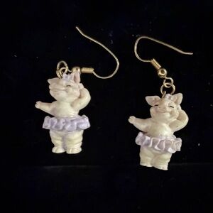Dancing Vintage Ballerina Cute Piggies in Tutus Drop Earrings